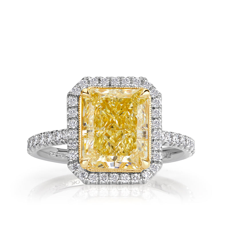 3.84ct Radiant Cut Fancy Yellow Diamond Engagement Ring