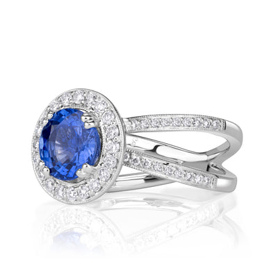 3.28ct Round Brilliant Cut Blue Sapphire Engagement Ring