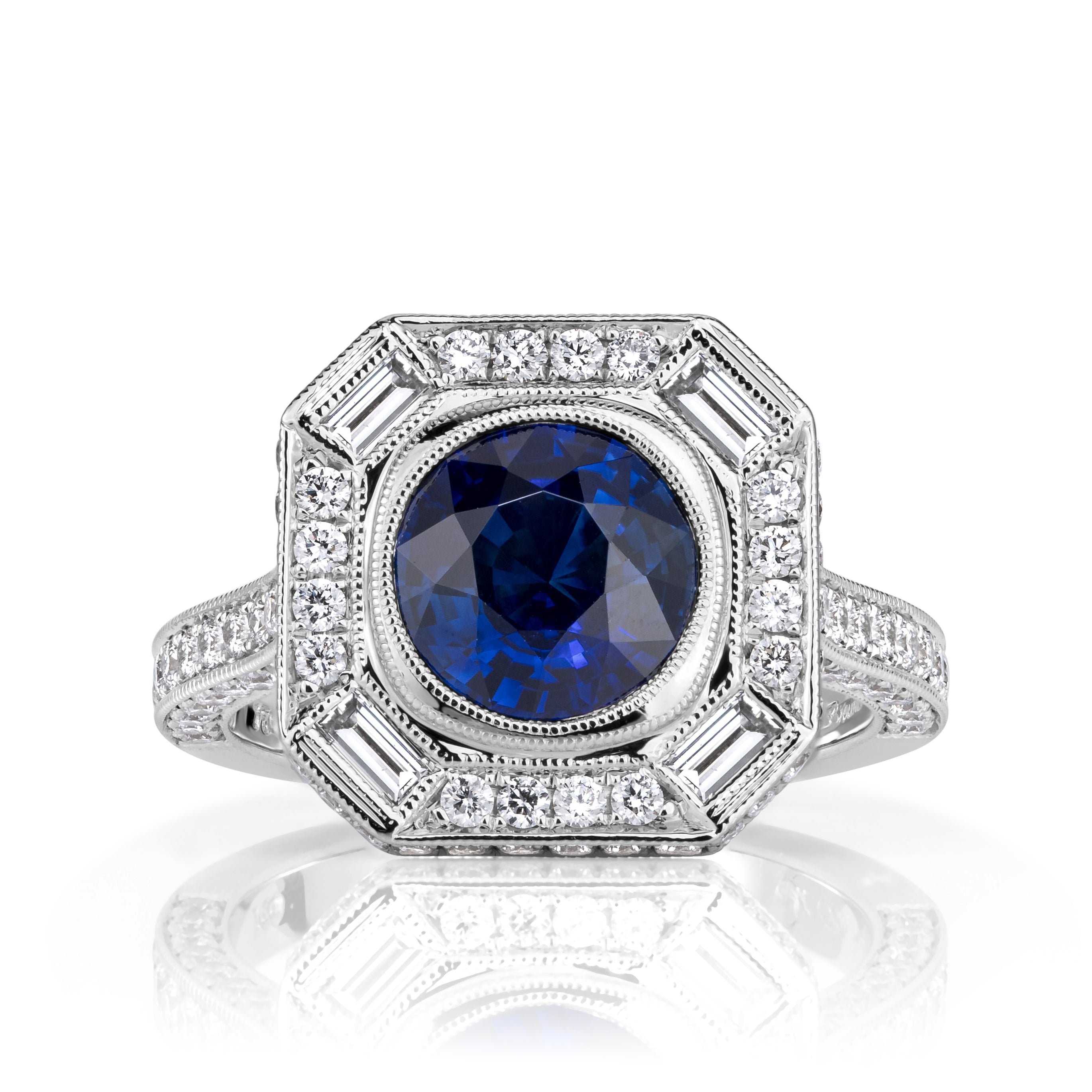 3.32ct Cushion Cut Blue Sapphire Engagement Ring – Mark Broumand