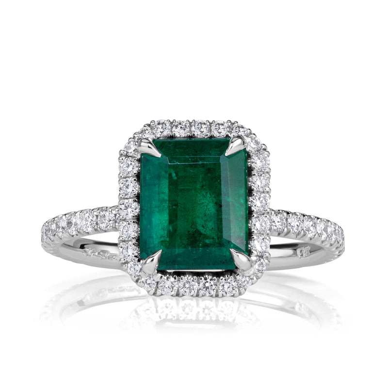 2.64ct Emerald Cut Green Emerald Engagement Ring