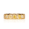 7.56ct Fancy Yellow Cushion Cut Diamond Bezel Set Eternity Band in 18K Yellow Gold