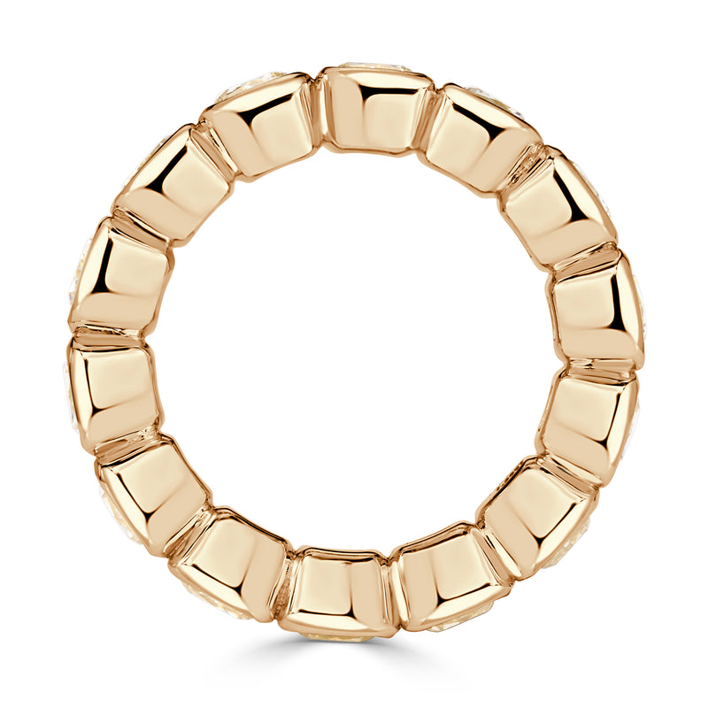 7.56ct Fancy Yellow Cushion Cut Diamond Bezel Set Eternity Band in 18K Yellow Gold