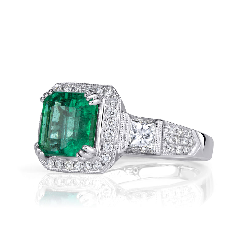 3.11ct Emerald Cut Green Emerald Engagement Ring