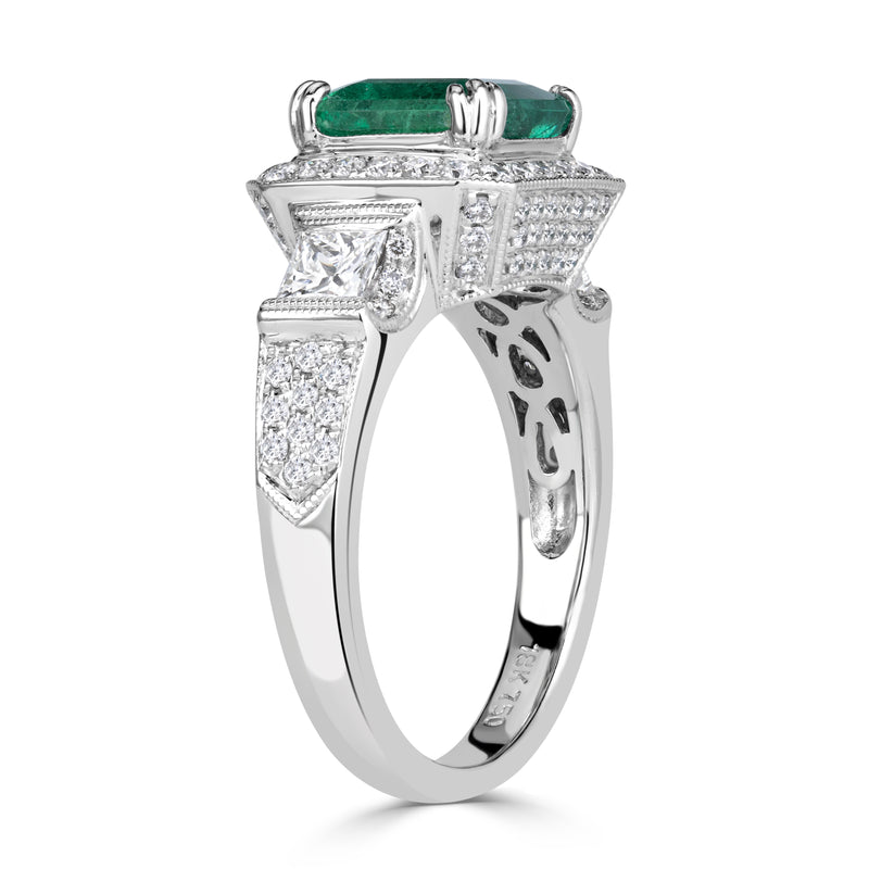 3.11ct Emerald Cut Green Emerald Engagement Ring
