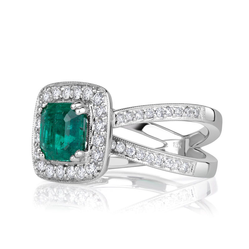 2.17ct Emerald Cut Green Emerald Engagement Ring