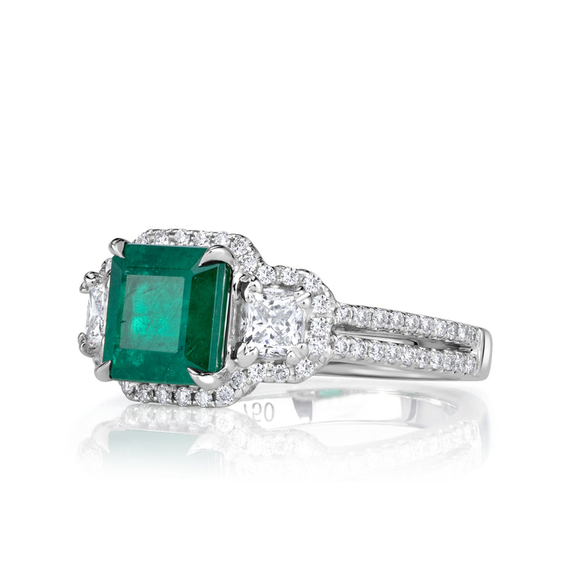 2.57ct Emerald Cut Green Emerald Engagement Ring