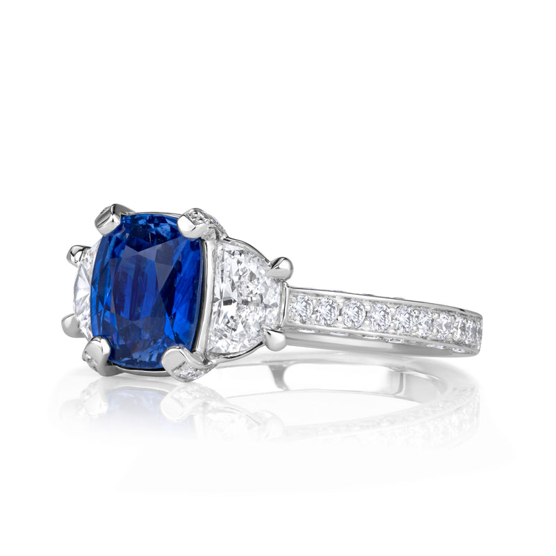 3.27ct Cushion Cut Blue Sapphire Engagement Ring
