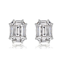 2.60ct Emerald Cut Mosaic Diamond Stud Earrings in 18K White Gold