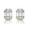 2.60ct Emerald Cut Mosaic Diamond Stud Earrings in 18K Yellow Gold