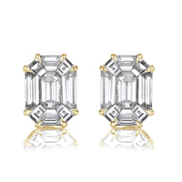 2.60ct Emerald Cut Mosaic Diamond Stud Earrings in 18K Yellow Gold
