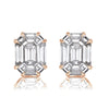 2.60ct Emerald Cut Mosaic Diamond Stud Earrings in 18K Rose Gold