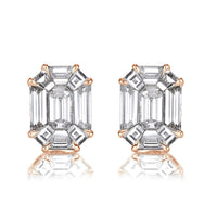 2.60ct Emerald Cut Mosaic Diamond Stud Earrings in 18K Rose Gold