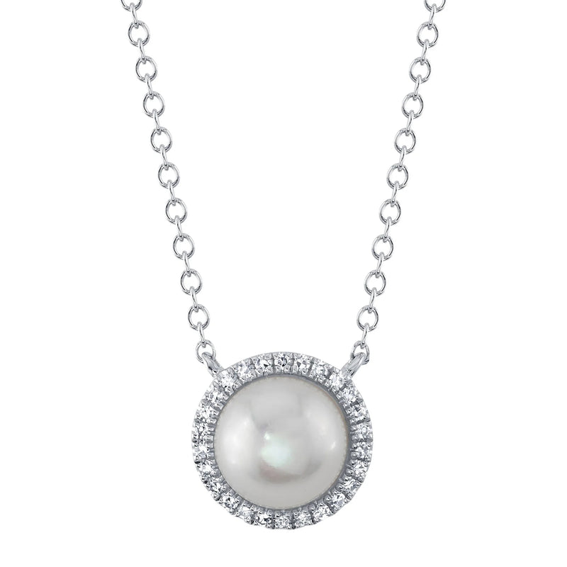 0.08ct Round Brilliant Cut Diamond & Pearl Necklace