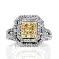 2.03ct Radiant Cut Light Yellow Diamond Engagement Ring
