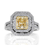 2.03ct Radiant Cut Fancy Light Yellow Diamond Engagement Ring