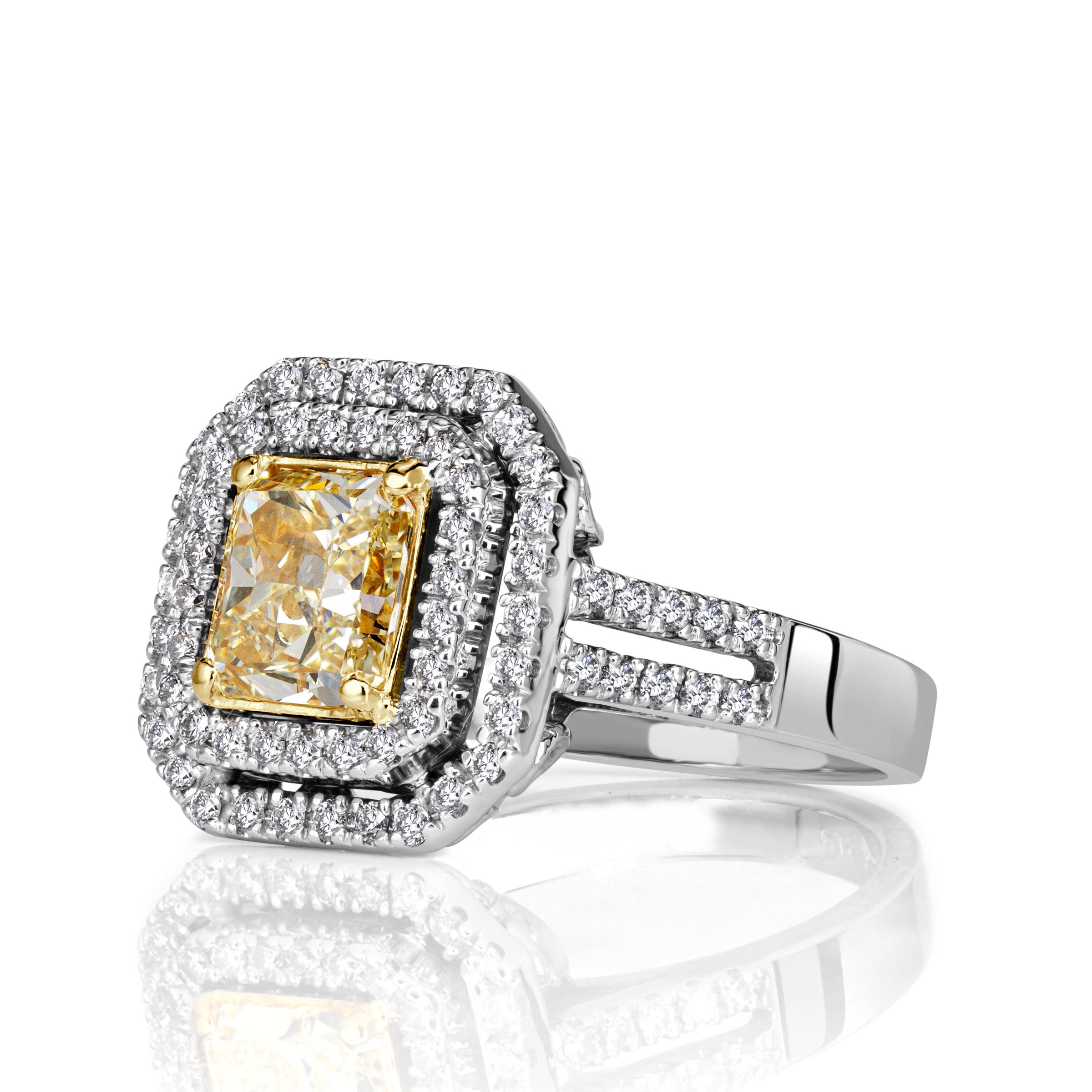 2.03ct Radiant Cut Light Yellow Diamond Engagement Ring