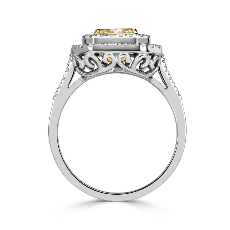 2.03ct Radiant Cut Light Yellow Diamond Engagement Ring
