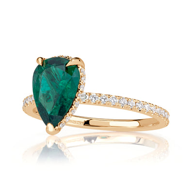 1.63ct Pear Shaped Green Emerald Engagement Ring
