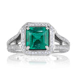 3.06ct Emerald Cut Green Emerald Engagement Ring