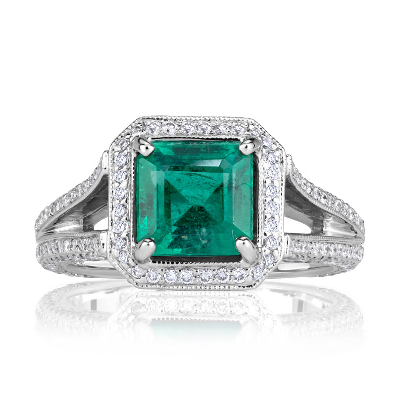 3.06ct Emerald Cut Green Emerald Engagement Ring