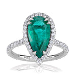 3.63ct Pear Shaped Green Emerald and Diamond Engagement Ring