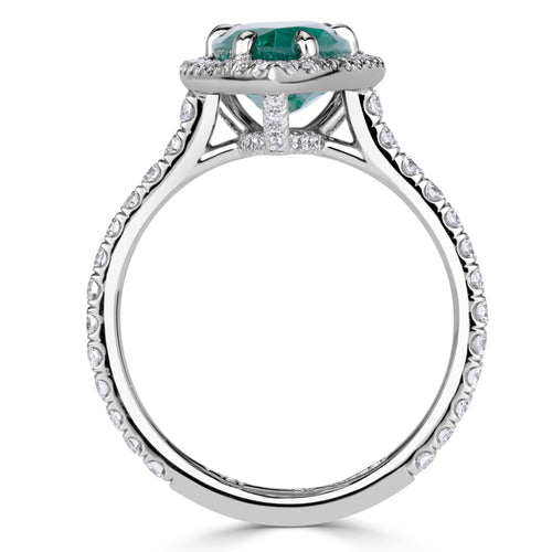 3.63ct Pear Shaped Green Emerald and Diamond Engagement Ring