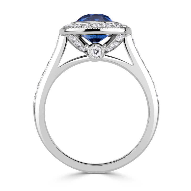 2.92ct Cushion Cut Blue Sapphire Engagement Ring