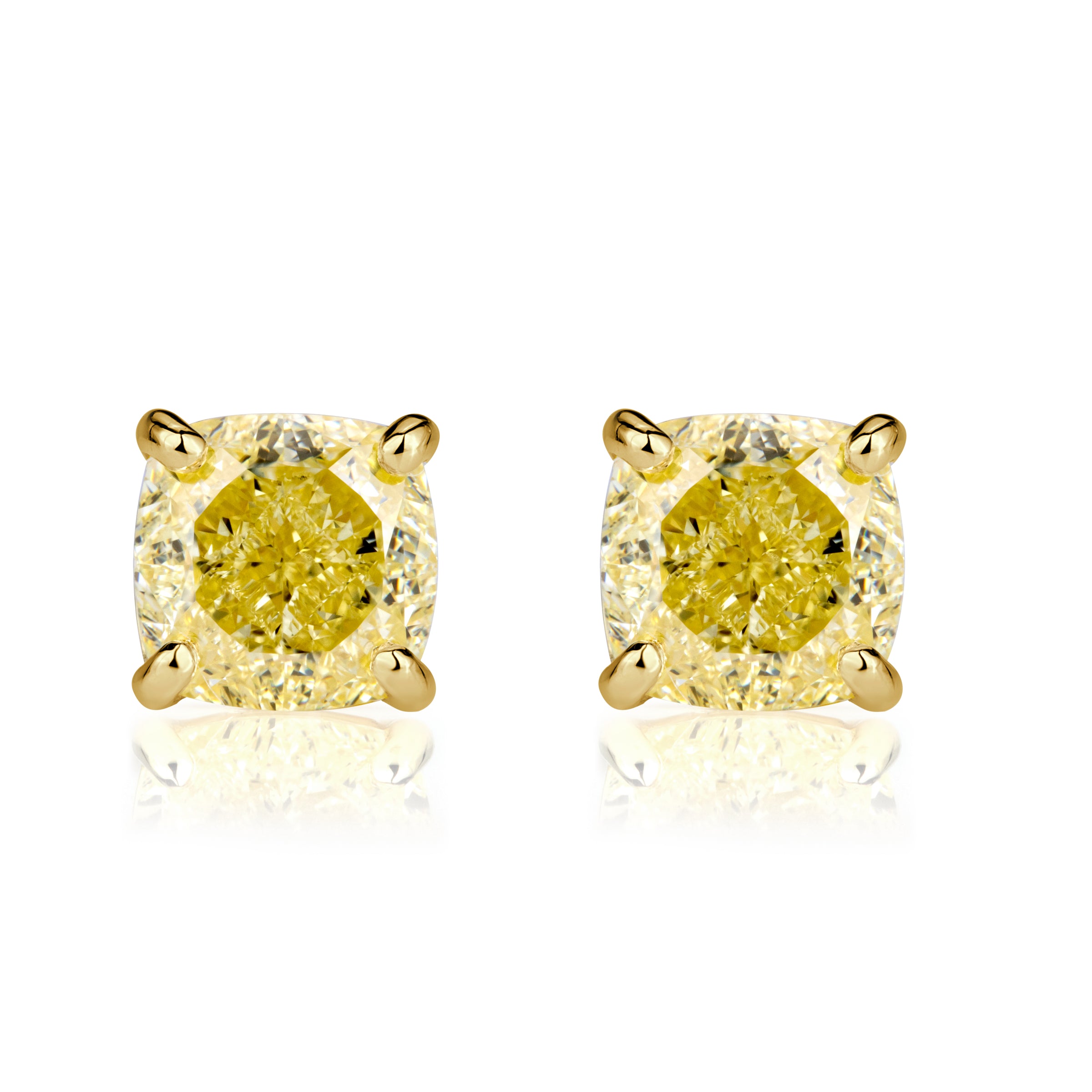 Fancy Yellow Cushion Cut Diamond Stud Earrings – Mark Broumand