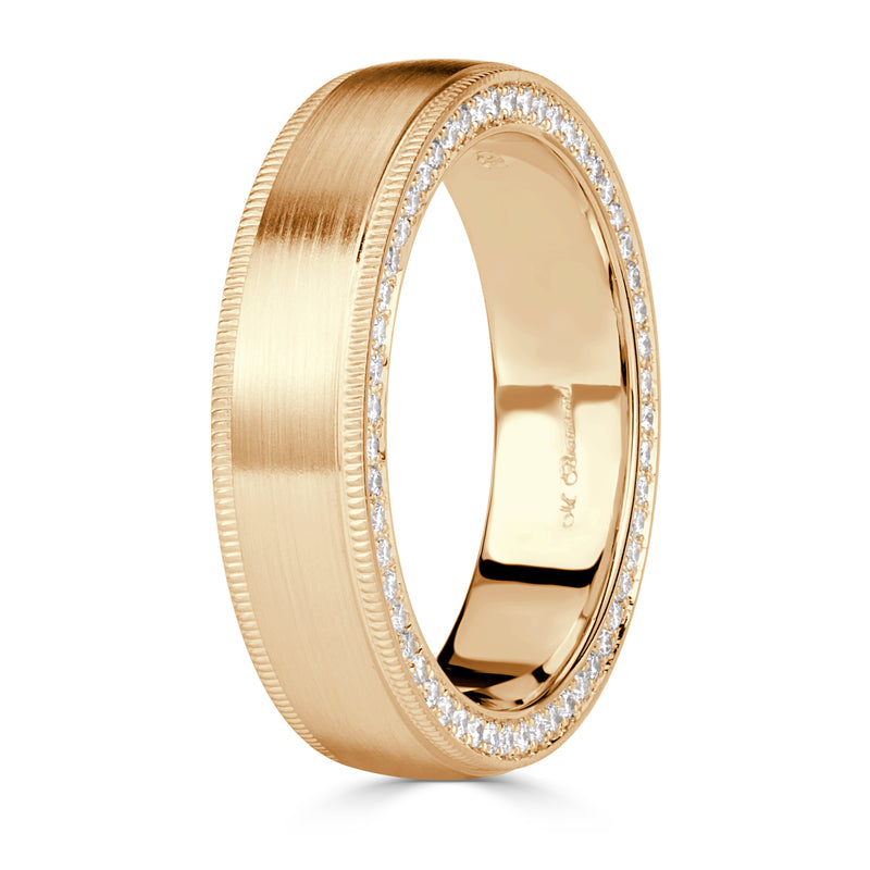 0.70ct Round Brilliant Cut Diamond Men's Engraved Edge Wedding Band in 18k Yellow Gold at 6mm