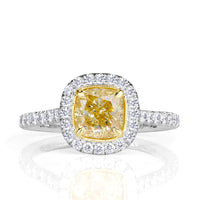 2.04ct Fancy Yellow Cushion Cut Diamond Engagement Ring