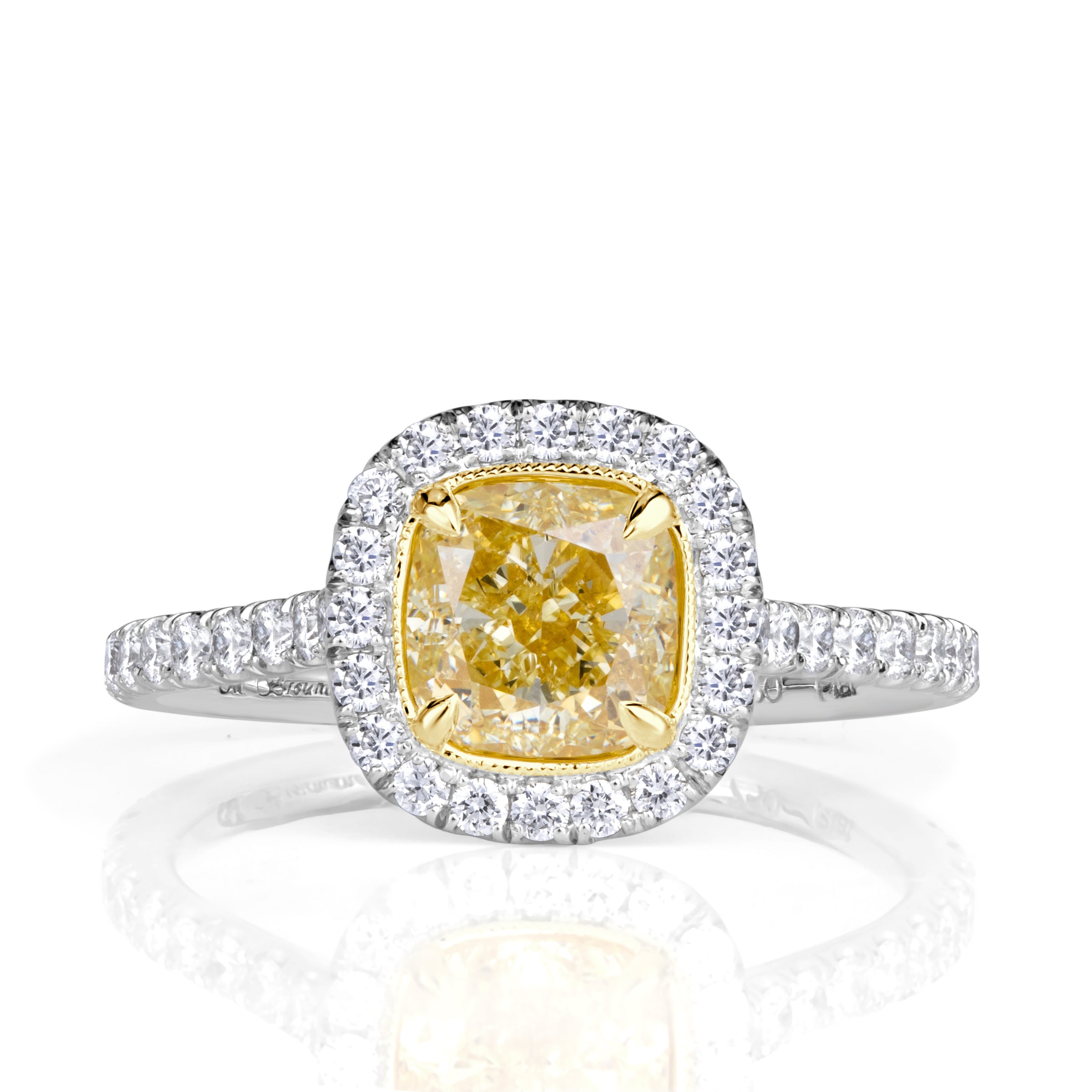 2.04ct Fancy Yellow Cushion Cut Diamond Engagement Ring