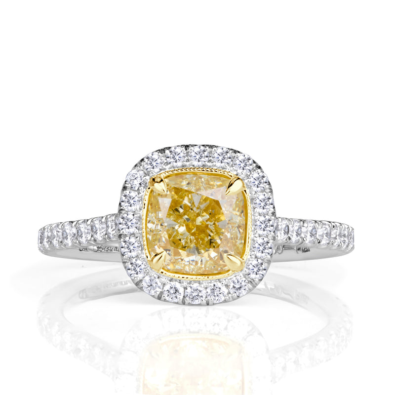 2.04ct Fancy Yellow Cushion Cut Diamond Engagement Ring
