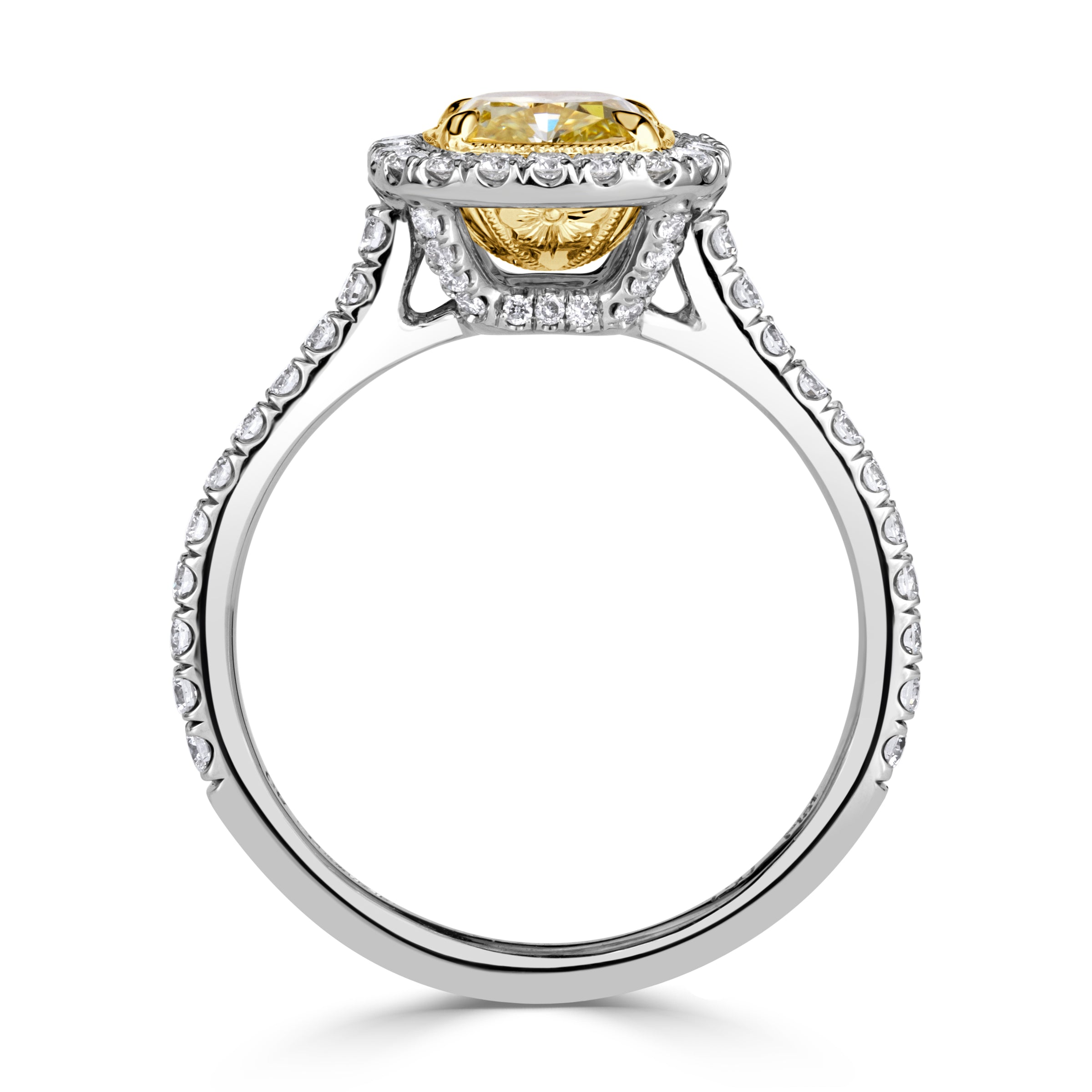 2.04ct Fancy Yellow Cushion Cut Diamond Engagement Ring