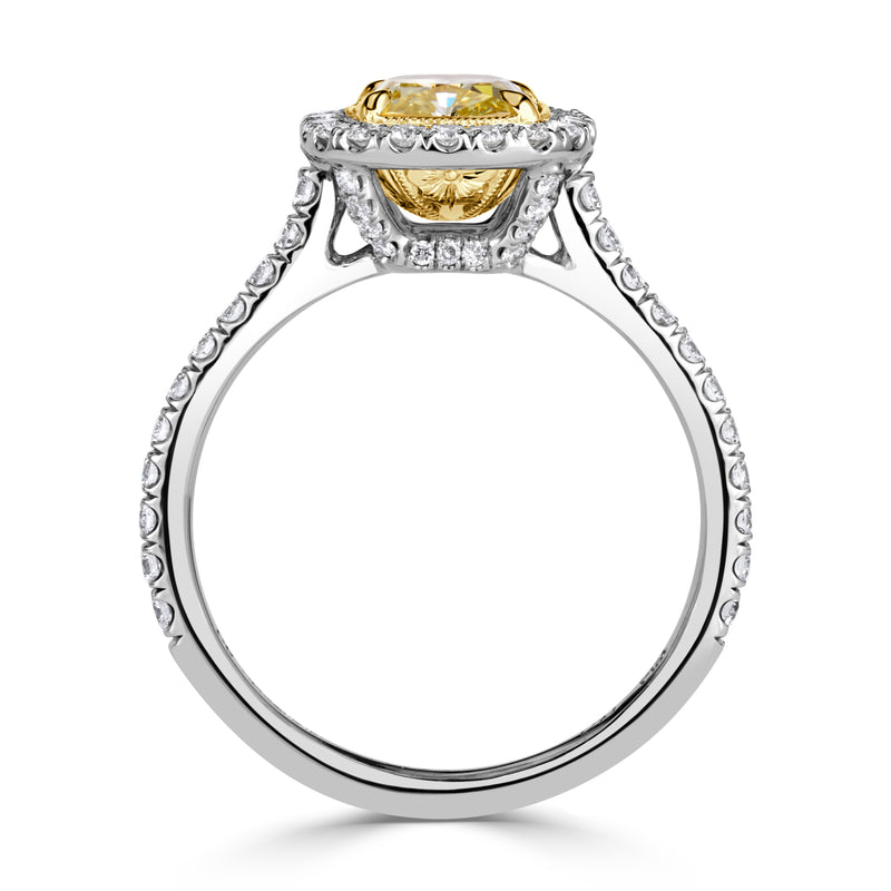 2.04ct Fancy Yellow Cushion Cut Diamond Engagement Ring