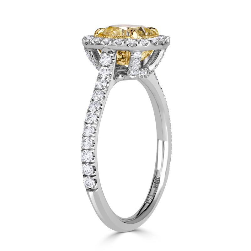 2.04ct Fancy Yellow Cushion Cut Diamond Engagement Ring