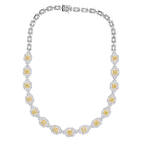 10.84ct Fancy Yellow Cushion and Round Brilliant Cut Diamond Necklace in 18K White Gold
