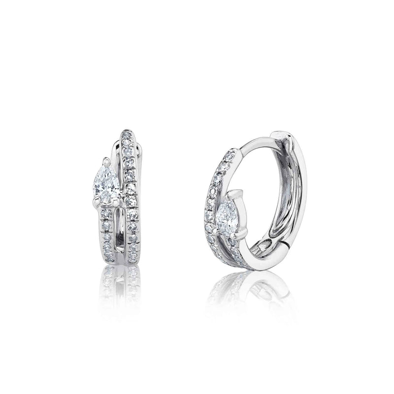0.19ct Pear Shaped and Round Cut Diamond Huggie Earrings in 14k White Gold