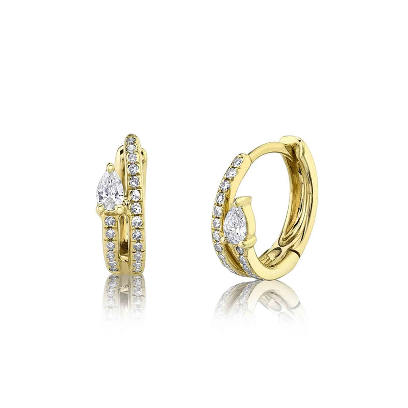 0.19ct Pear Shaped and Round Cut Diamond Huggie Earrings in 14k Yellow Gold