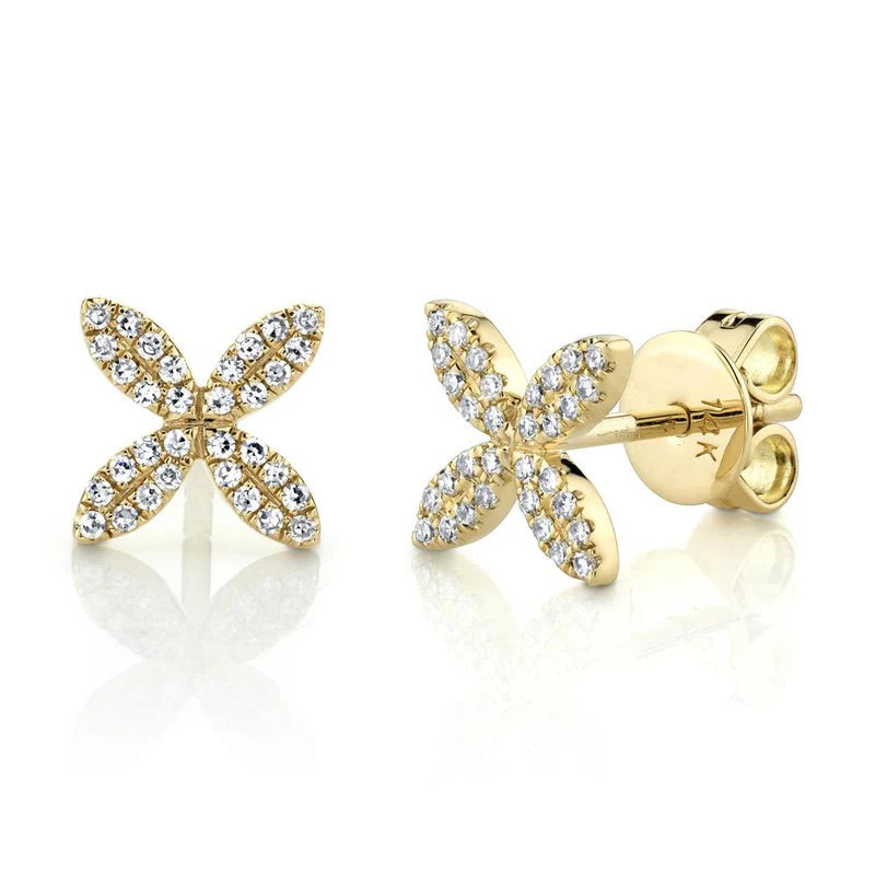 0.16ct Round Brilliant Cut Diamond Floral Stud Earrings