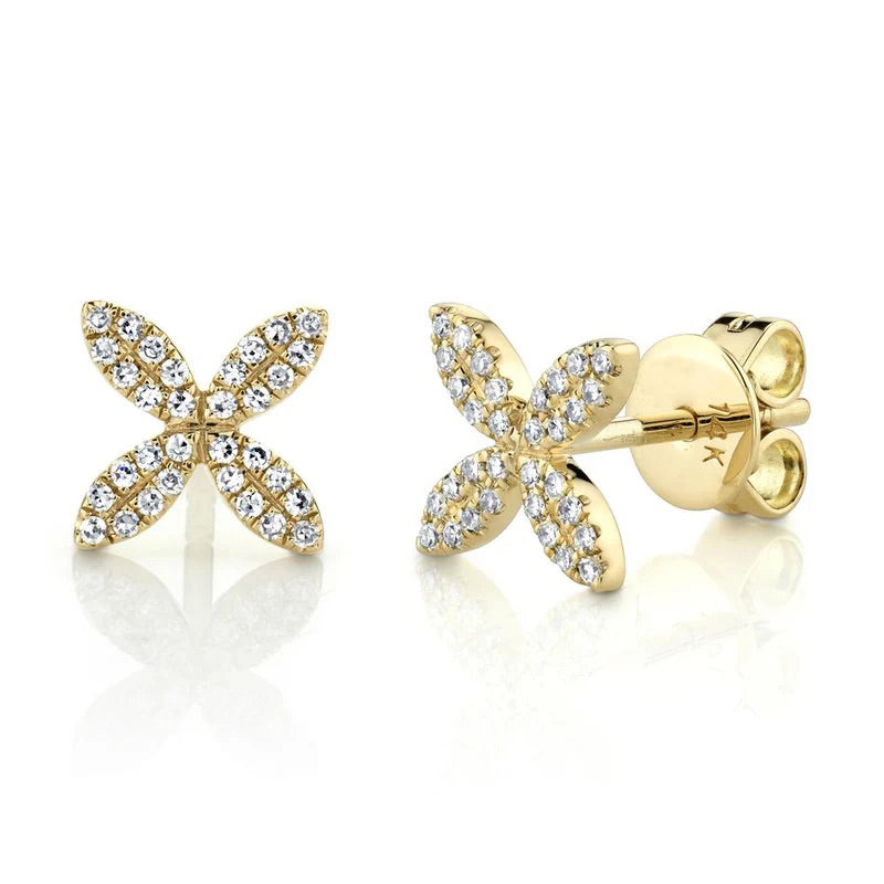 0.16ct Round Brilliant Cut Diamond Floral Stud Earrings in 14k Yellow Gold
