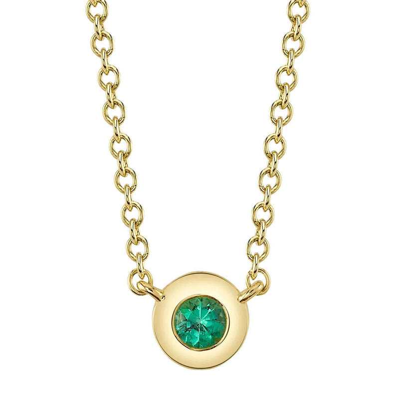 0.04ct Round Brilliant Cut Green Emerald Bezel Necklace in 14k Yellow Gold