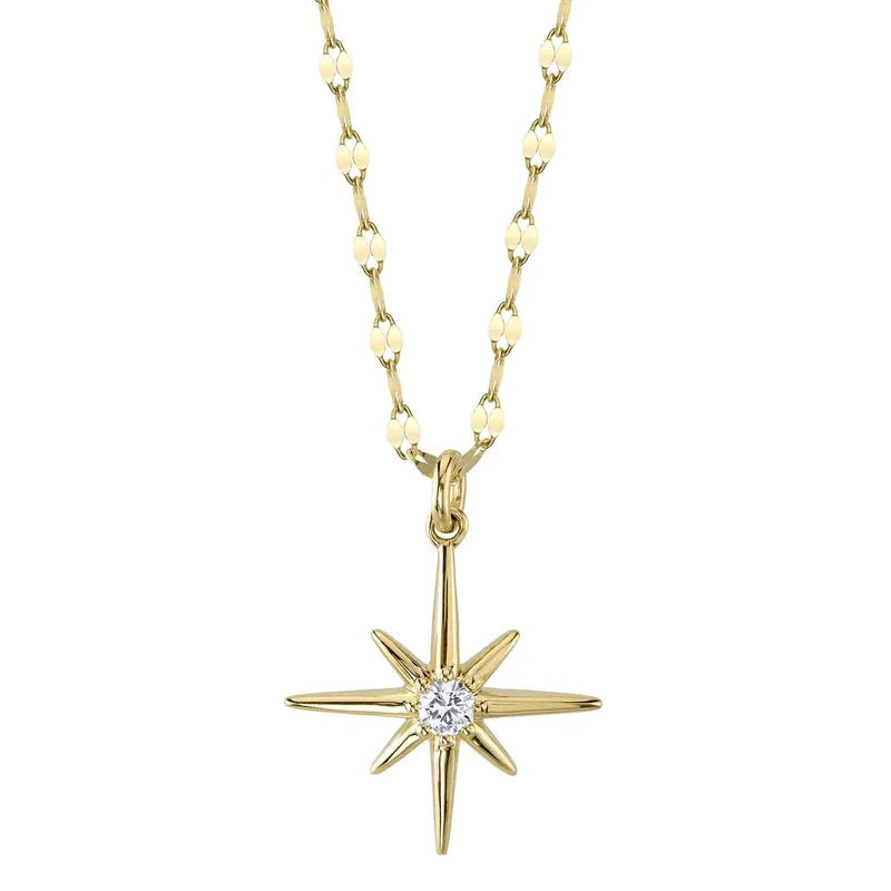 0.08ct Round Brilliant Cut Diamond North Star Necklace in 14k Yellow Gold