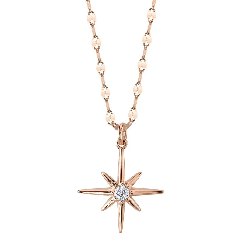 0.08ct Round Brilliant Cut Diamond North Star Necklace in 14k Rose Gold