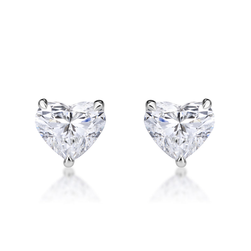 1.00ct Heart Shaped Diamond Stud Earrings in 18K White Gold