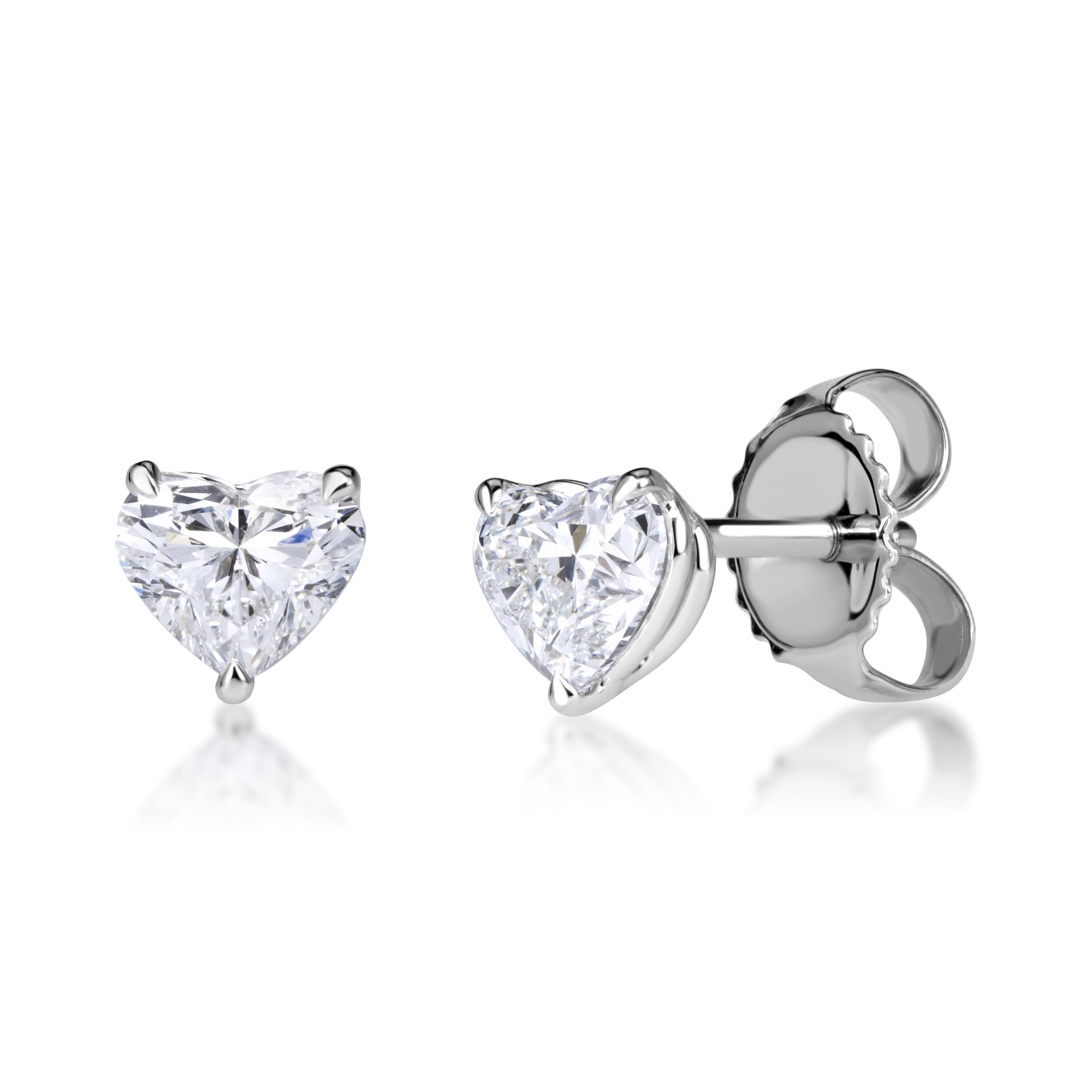 1.00ct Heart Shaped Diamond Stud Earrings in 18K White Gold