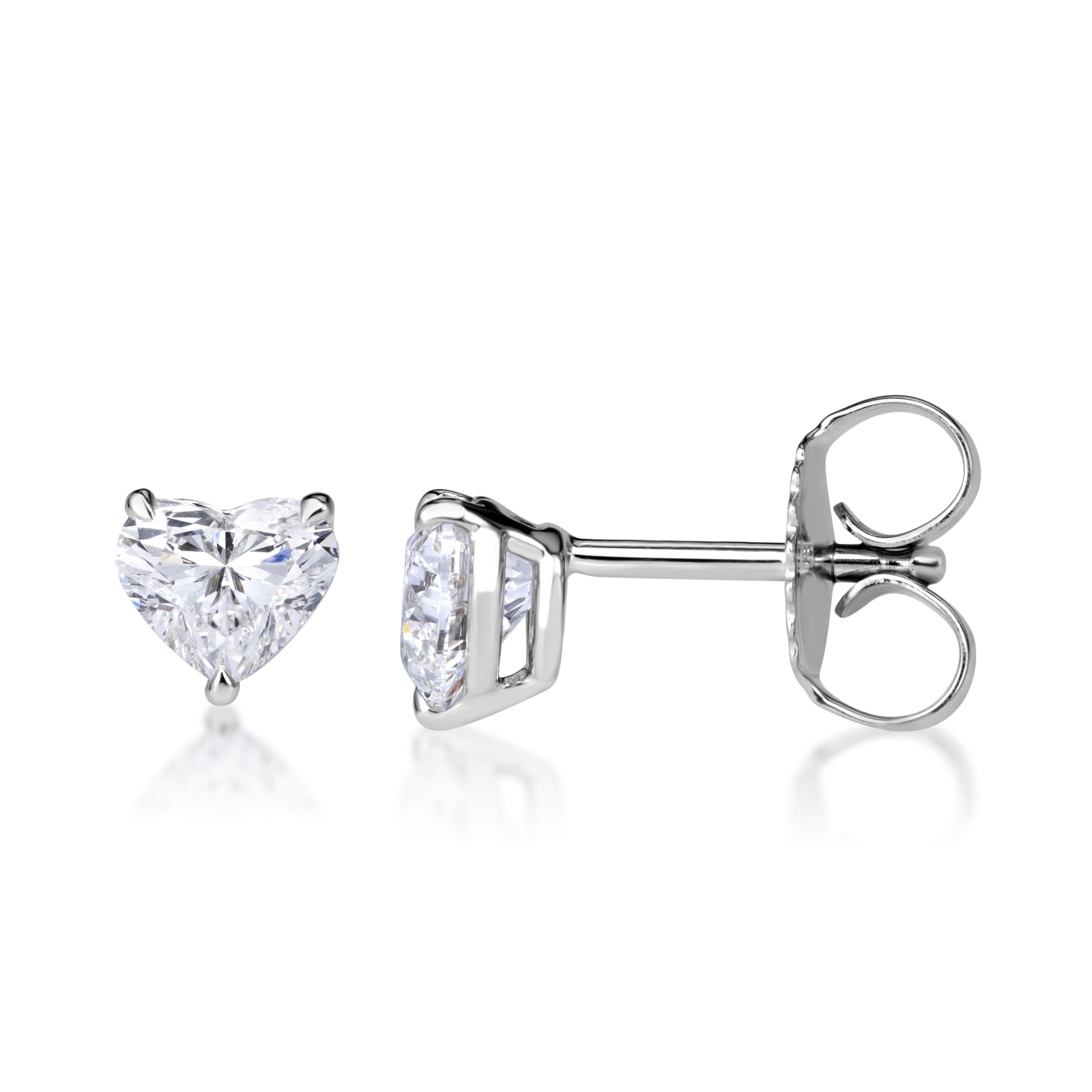 1.00ct Heart Shaped Diamond Stud Earrings in 18K White Gold