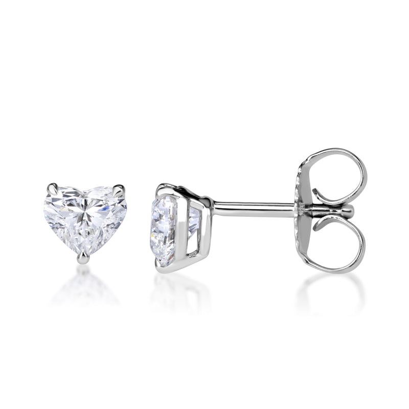 1.00ct Heart Shaped Diamond Stud Earrings in 18K White Gold
