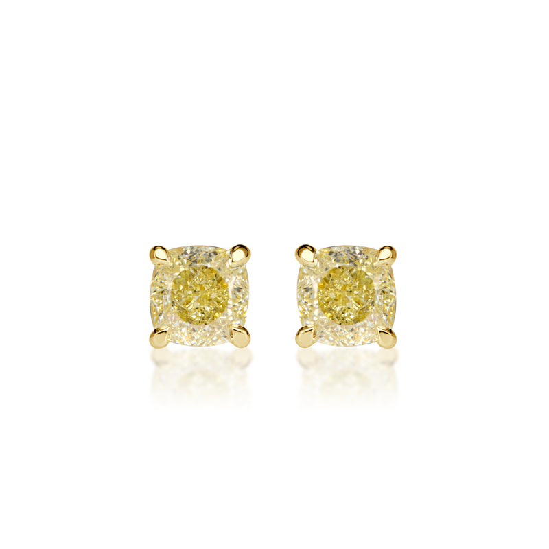 Cushion Cut Fancy Yellow Stud Earrings – Mark Broumand