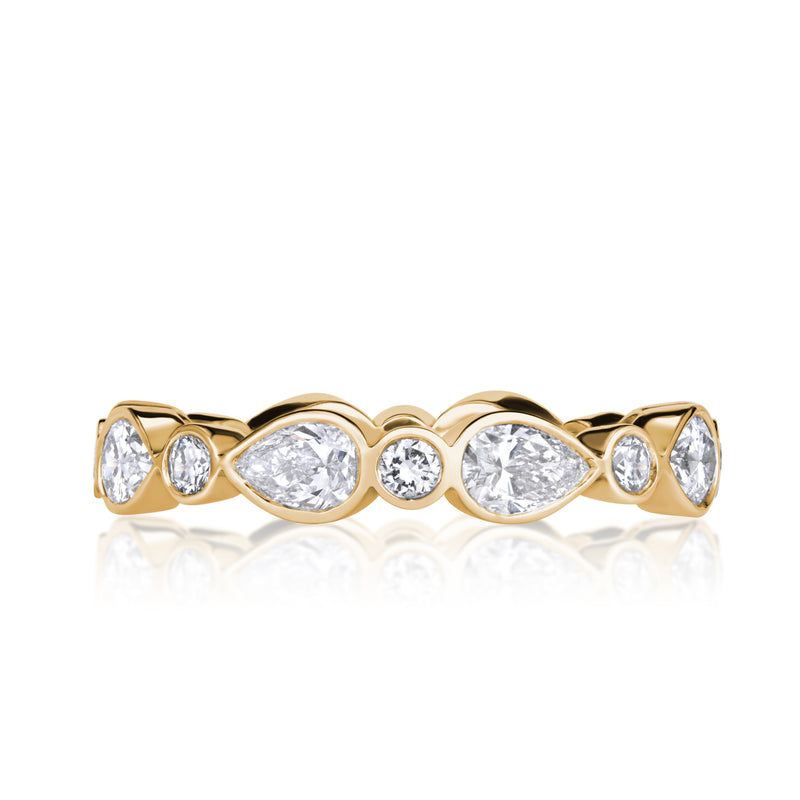 1.80ct Pear Shaped and Round Brilliant Cut Diamond Eternity Band in 18K Champagne Yellow Gold