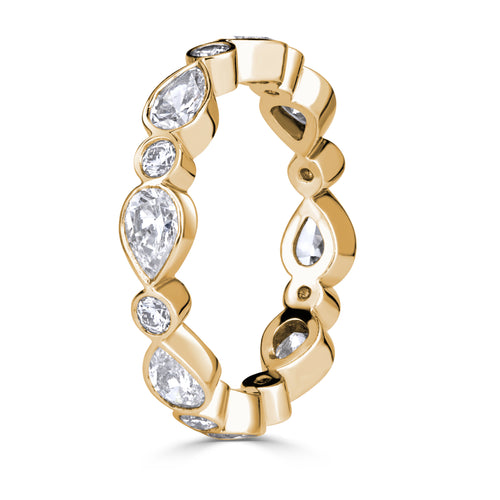 1.80ct Pear Shaped and Round Brilliant Cut Diamond Eternity Band in 18K Champagne Yellow Gold